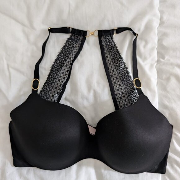 VICTORIA’S SECRET Incredible Black Racerback Lace Bra 34DDD Underwire Lingerie - Picture 1 of 9